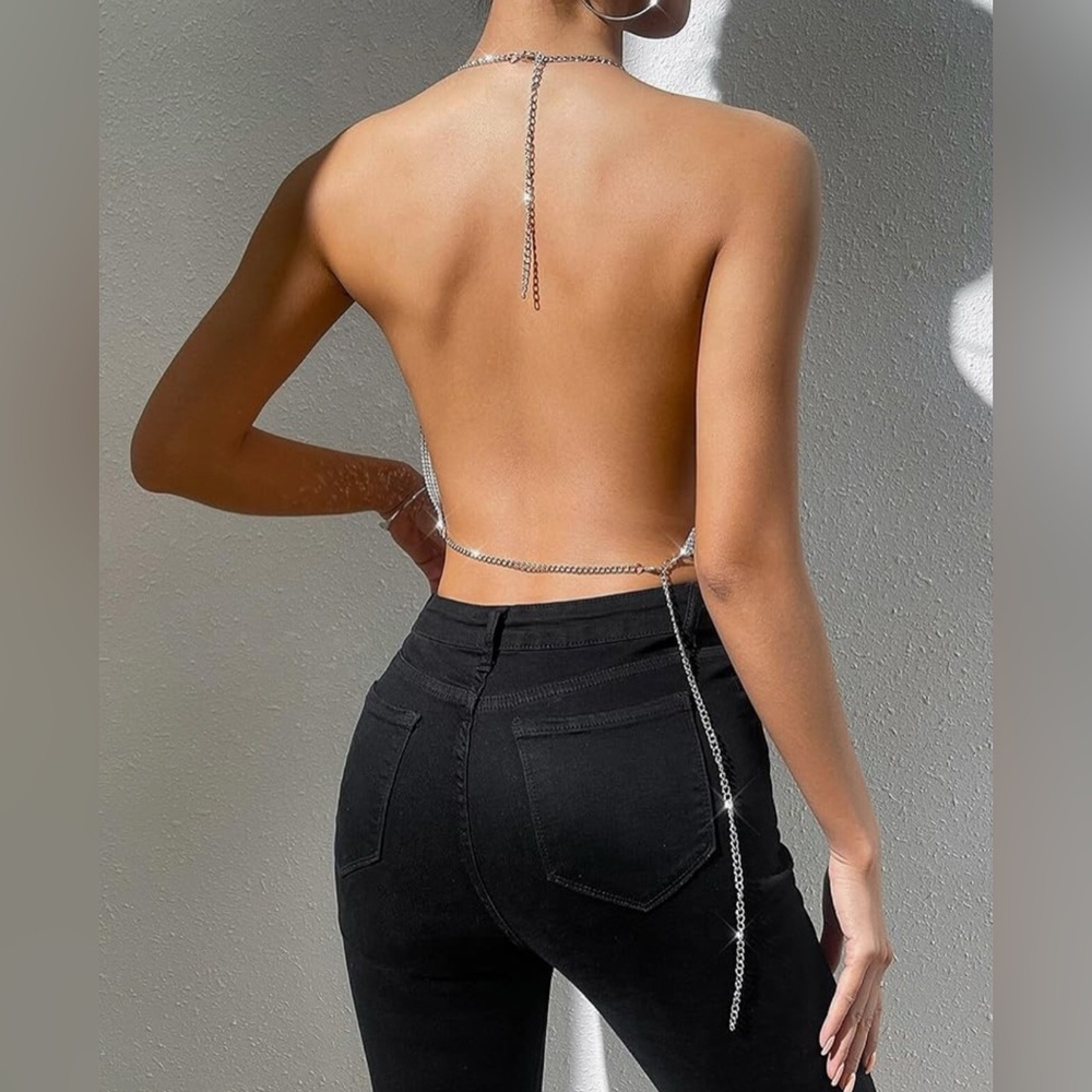 Iridescent Lined Rhinestone Crop Top - Picture 3 of 9